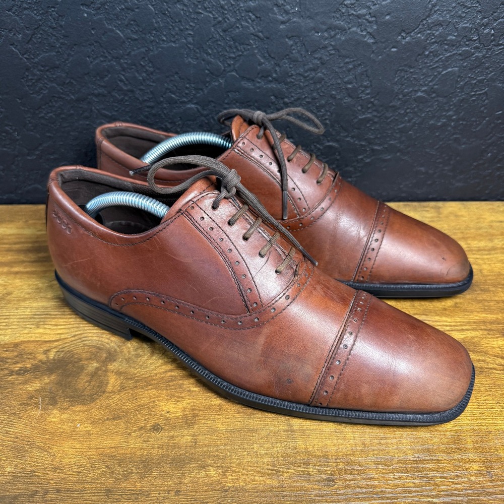 ECCO Helsinki Cognac Leather Brogue Oxford Dress Shoes Mens EU 42 US 8-8.5